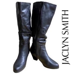 JACLYN SMITH Exton Trendy Black Slouch Knee-High Side-Zip Closure Boots Size 8